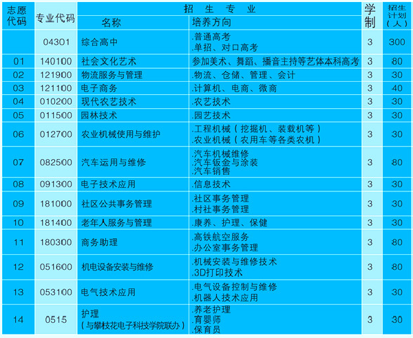 攀枝花市華森職業(yè)學校招生計劃